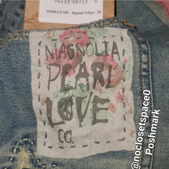 New Magnolia Pearl Love Applique Overalls Woodstock 039 Overall Denim Jean Jeans - Picture 15 of 17